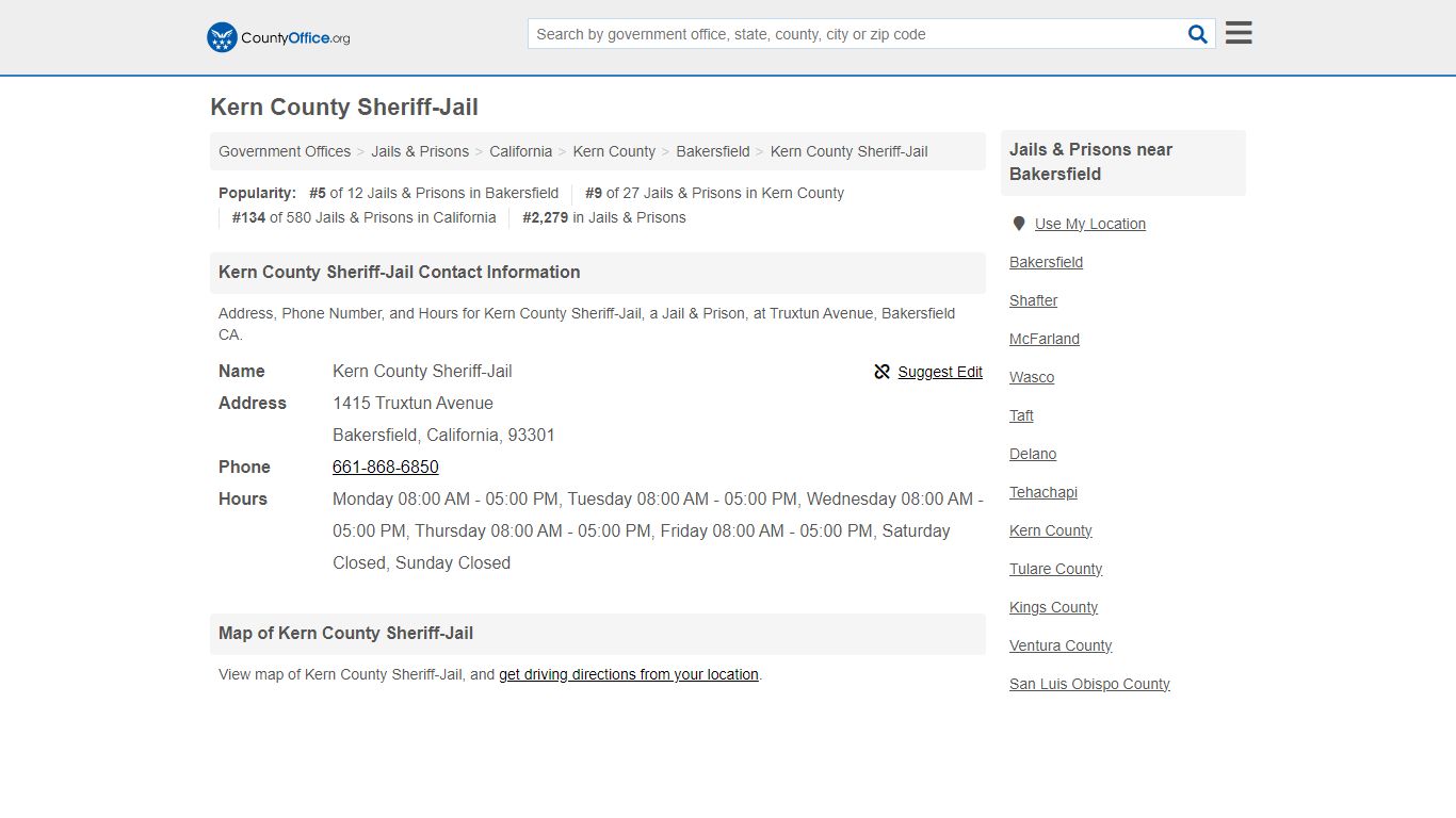 Kern County Sheriff-Jail - Bakersfield, CA (Address, Phone, and Hours)
